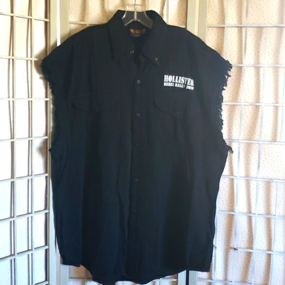 Biker wear HOLLISTER 2019 sleeveless button down black shirt 4XL